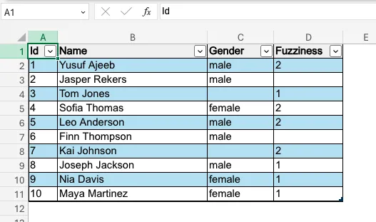 Master Excel sheet